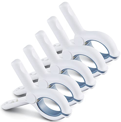 HONYION Beach Towel Clips, 5 Pack Windproof Beach Chair Clips, Plastic Clothes Pegs Hanging Clip Clamps, Large Clothes Pins for Blankets, Pool Loungers, Cruise