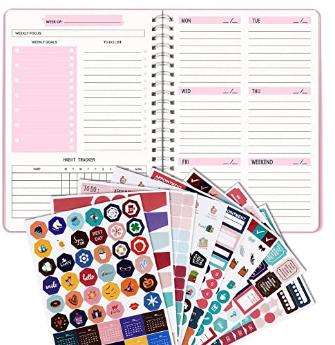 52 Blatt Wochenplaner Ringbuch Undatiert 52 Wochen A5 Planer To do listen Block als Kalender Schülerkalender Aufgabenliste Tagesplaner Spiralblock Notizblock Tagesplanung Notizbuch (Pink)