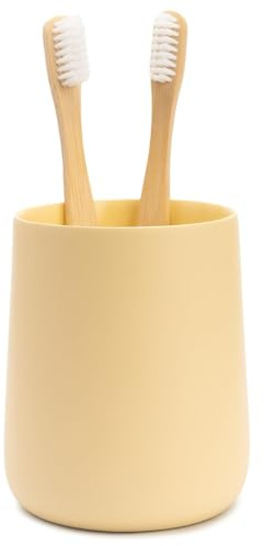 Yew Design portaspazzolini e portadentifricio con bicchiere, giallo crema opaco, per bagno e lavandino – Organizer rotondo per spazzolini elettrici, filo interdentale, rasoi