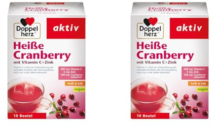 Doppelherz Heiße Cranberry – Vitamin C und Zink zur Unterstützung der normalen Funktion des Immunsystems – 10 Beutel (Packung mit 2)