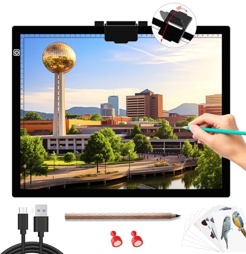 TSOCOS Leuchttisch A3, Stufenlos Dimmbare 6 Stufen Helligkeit Diamond Painting Leuchttisch, Ultra-dünn Leuchtplatte mit Magnetclip, Tragbare LED Leuchttisch zum Diamond Painting Accessories