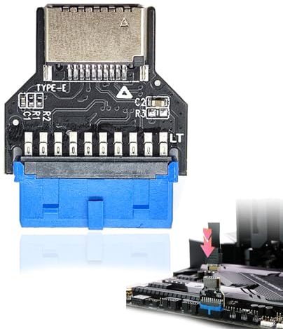 Ieron USB 3.0/3.1/3.2 Internal Header (19 Pin) to Type C (20 Pin) Front Panel A-Key 180° Adapter for PCs