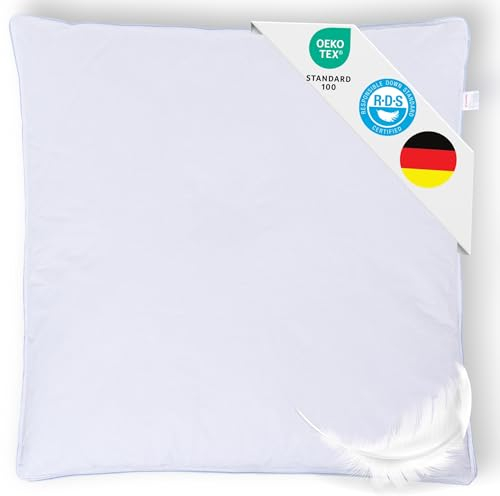 Kopfkissen 80x80-3-Kammer Federkopfkissen mi 5% Daunen für Weichheit - Federkissen 80 x 80 cm Kissen Daunen - Kopfkissen mit Daunen & Federn für besten Schlafkomfort, Schlafkissen