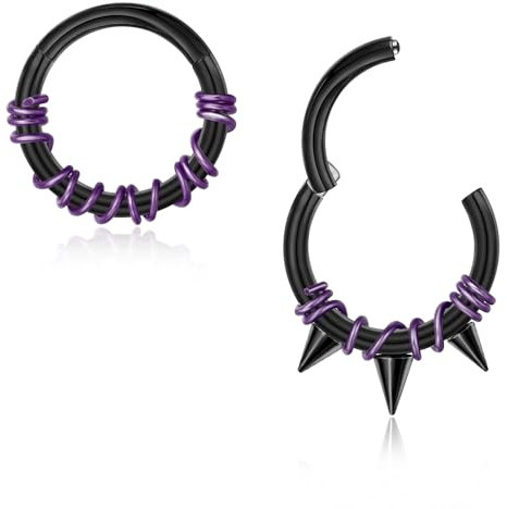 Lantine 2 Stück 16g Septum-Piercing Schwarz Scharnier-Segment-Clicker Daith Piercing Chirurgenstahl Conch 10mm