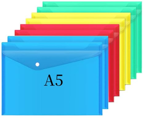 Plastic Wallets A5 Folders 8Pcs File Folder Assorted Colours Document Folders with Button