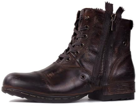 OSSTONE Hombres Marrón Retro de Botas de Motocicleta Caminar Tobillo con Cordones de Cuero Chukka para los Hombres OS-5008-8-F,Marrón Retro,US10(EU44)