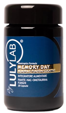 LULYLAB Memory Day – Integratore per Memoria e Concentrazione, 30 Capsule con Hericium, Reishi, Cafftop e Omotaurina, Supporto Funzioni Cognitive, Integratore Energia Fisica e Mentale