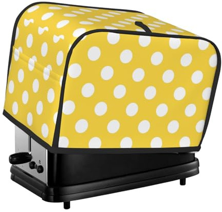 Copertura per tostapane a 2 fette, a pois gialli e bianchi, con tasche per piccoli elettrodomestici da cucina, protezione dalle impronte digitali, lavabile in lavatrice