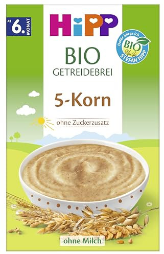 HiPP BIO Getreidebrei 5-Korn (7 x 200g), ab 6. Monat, ohne Zuckerzusatz, sanft zu Babys Bäuchlein, in bester Bio-Qualität