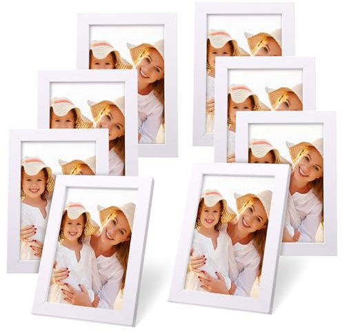 RosewineC Bilderrahmen 10x15 Weiß, 8er Set Echtholz Bilderrahmen Set Holz Moderner eckiger MDF Holzbilderrahmen für Zuhause Büro Schule