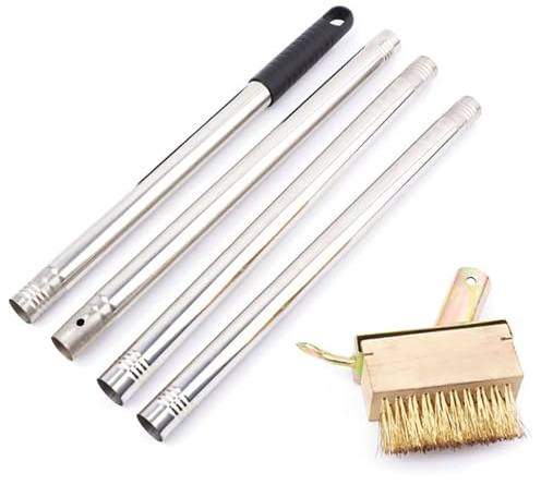 SENRISE Removedor de malas hierbas, mango largo, cepillo de pavimentación de bloques con raspador de pinchos de metal, herramienta de eliminación de musgo para patio, pasarela, entrada, camino de