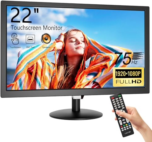 Akntzcs 22-Inch Touchscreen Monitor FHD 1920x1080P 75 Hz Computer Monitor PC Monitor with HDMI, BNC, VGA,Multi-Touch Display, Adjustable Angle, Built-in Speakers