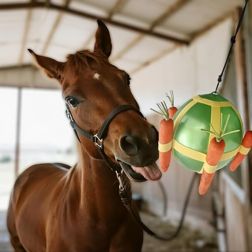DayoVortex Horse Treat Ball - Blue and Green Carrot Enrichment Toy to Soothe and Play, Prevents Boredom Busters for Horse Puzzle Feeder -Jolly Ball (Green)