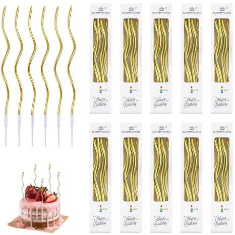 60 pezzi candele a spirale, candele a spirale per compleanni, feste, eventi, cerimonie, lunghe 15 cm, con supporti (oro)