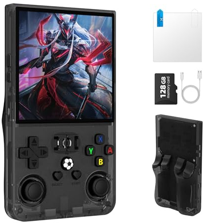 R36MAX Retro Handheld Gaming Console, Built-in 22,000+ Classic Games, Open Source Linux System, Portable Game Emulator Console, 4.0-Inch 4K HD IPS Screen Video Player, 4000mAh Battery (Black 128GB)