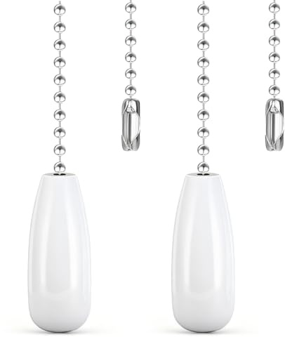 OLLBIT 2PCS Ceiling Fan Chain Extenders,12 Inch White Pull Chain Extension,Ceiling Fan Pulls Ornament with Ball,Beaded Ball Fan Chain Connector for Lighting & Fan (White)