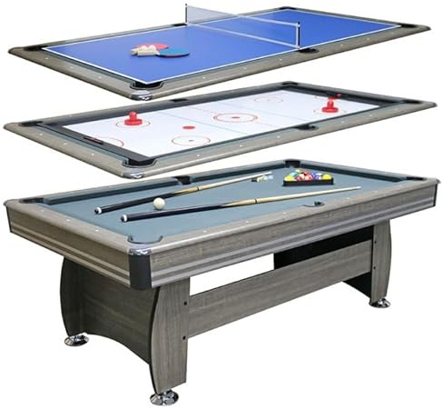 7ft Pool Table Multi Games Table 3 in 1 Pool Snooker Billiards Table Air Hockey and Table Tennis in Mahogany With All Accessories, Great for Kids and Adults (Dark Grey)