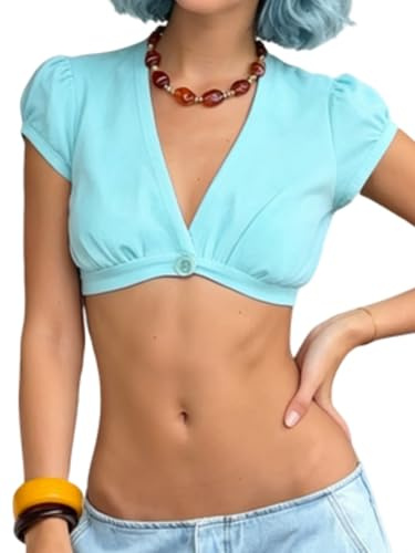 Women’s Tie Up Crop Top 2026 Trendy Cute Loose Fit Cropped T Shirts Going Out Button Down Casual Tees Shirts