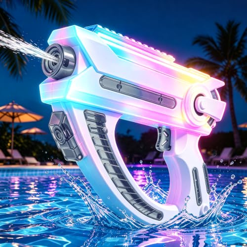 Upgraded Automatic Electric Water Gun, Sync LED Light & Simulated Sound Effect, Reinforced Durable ABS Water Pistol, Large Capacity Water Squirt Guns Toy Gift Summer Pool for Kids Adults (Grey)