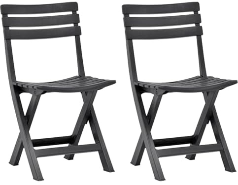 Gecheer Folding Plastic Garden Chairs 2-Pack Weather Resistant Lightweight Bistro Seats for Patio Balcony Anthracite 44x41x78 cm 48787