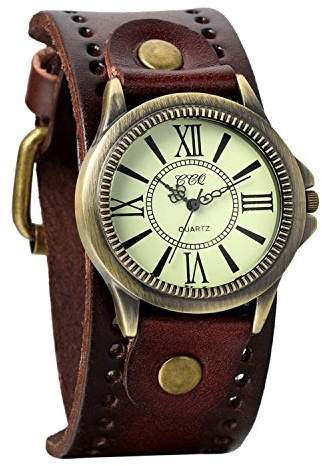 Avaner Damen Herren Armbanduhr Analog Quarzwerk Uhr mit Lederarmband Casual Vintage Quarzuhr römische Ziffern (Braun)