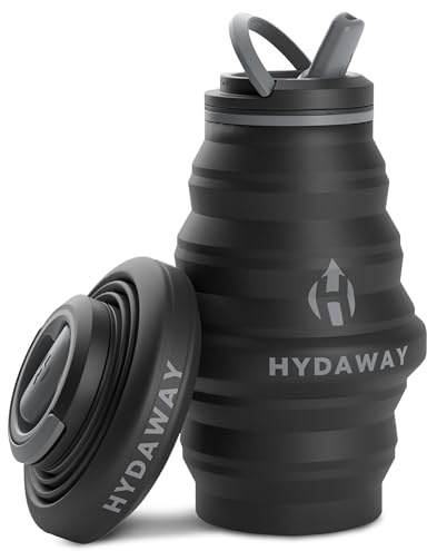 HYDAWAY Collapsible Water Bottle - 17oz I Reusable Water Bottles with Flip Top Lid for Travel, Hiking, Backpacking I Portable & Leakproof, Food-Grade Silicone, BPA Free, Collapse to 1.5”