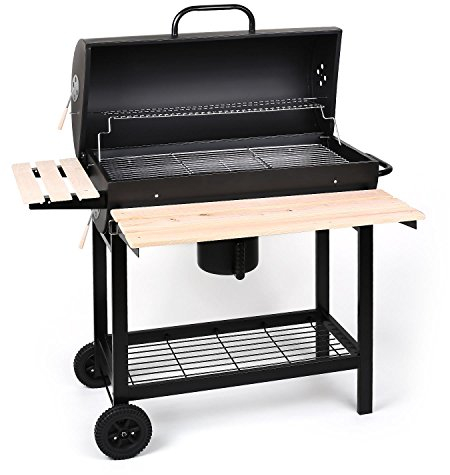 Oneconcept Beefbutler - Parrilla de carbón con ahumador, Barbacoa, BBQ, Grill, Asador Directo o indirecto, Rejillas de ventilación, 100x95x55 cm, Portátil con Ruedas, Negro