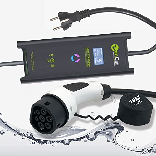 ZENCAR EVSE Cavo Ricarica Auto Elettrica Tipo 2 Schuko (230V 3,6kW) Cavi Ricarica Auto Elettrica con LCD Display - Ricarica Veicoli Elettrici - 6A - 16A - EV Charger Tipo 2 (10m)