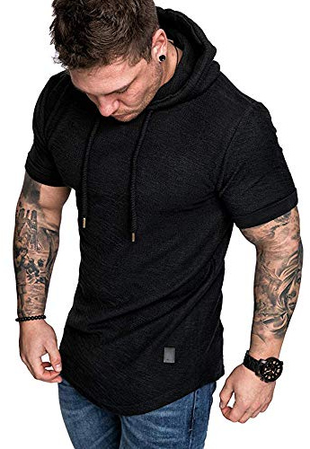 Lexiart Mens Fashion Hoodies Sport Pullover Solid Color Shirt Workout Lightweight Tops Black Large