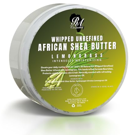 RA COSMETICS Whipped Shea Butter Lemongrass - 100% Pure and Natural African Shea Butter - Ultimate Handcrafted Moisturizer with Essential Vitamins for Radiant Skin and Luscious Hair - 6oz Jar