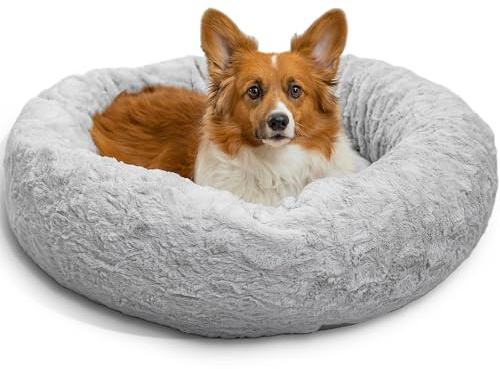 Best Friends by Sheri The Original Calming Donut - Coussin pour Chat/Chien Lux - Fausse Fourrure - Gris - M/76 x 76 cm