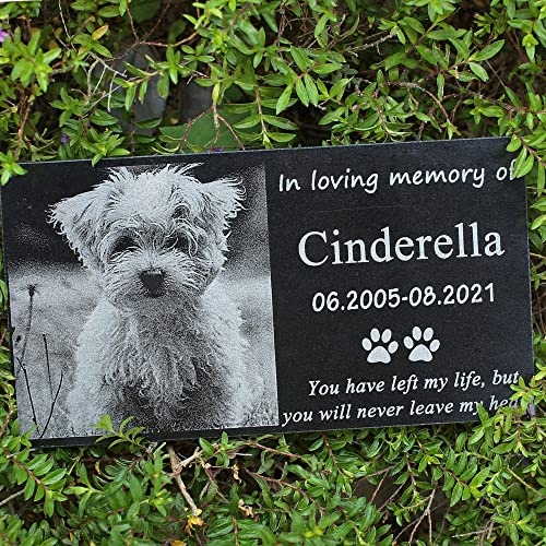 AXEN Piedra conmemorativa para mascotas, piedra de granito negro, lápida de perro, placa conmemorativa para mascotas, marcador de tumba para perro con imagen, personalizado (30,5 x 15,2 cm)
