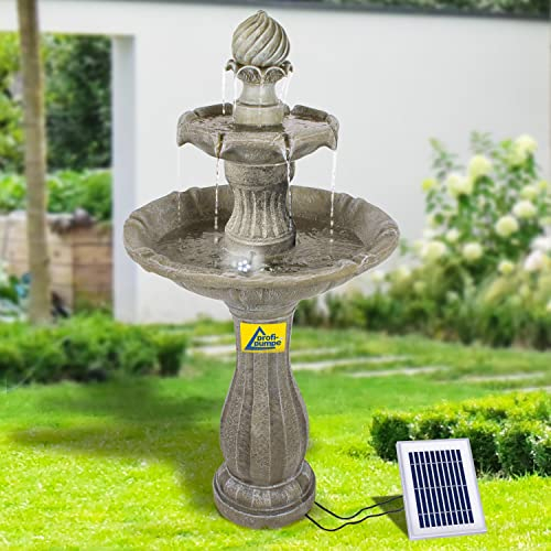 Solar Gartenbrunnen Brunnen Zierbrunnen Zimmerbrunnen Springbrunnen Brunnen mit LED-Licht und Li-Ion-Akku Wasserfall Wasserspiel für Garten, Gartenteich, Terrasse (Klassik Garten)