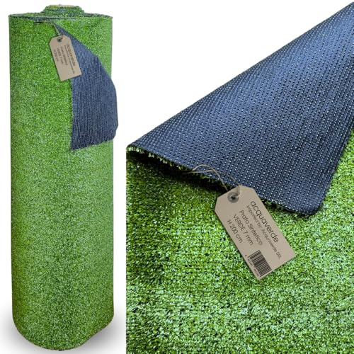 acquaverde | Prato Sintetico da 7mm per Giardino, Balcone, Terrazzo e Piscina 2x25 mt (50 mq) – Erba Artificiale, Sintetica Resistente al Calpestio e Raggi UV, Facile da Pulire
