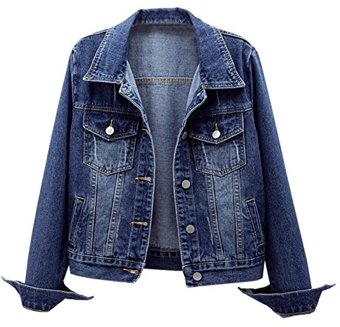 LifeShe Women's Basic Long Sleeve Button Down Distressed Denim Jackets Jean Jacket Coat