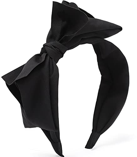 WantGor Women's Wide Turban Headbands with Knotted Bowknot Hair Hoop and Bows Accessories (Black)