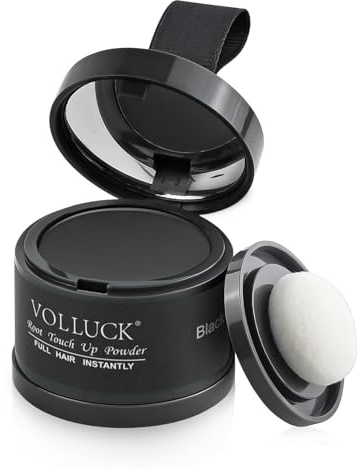 VOLLUCK Root Touch up Powder, Instant Hairline Powder for Thinning Areas and Gray Hair Coverage, Natural and Non-greasy Root Cover up for Women and Men (Black, 0.14 Ounce)