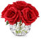 rubystory 7 große Stiele Rose Rot Künstliche Blumen in Vase, Seidenblumen Arrangement in runder Glasvase ohne Wasser für Heimdekoration, Hochzeitstisch (Rot)