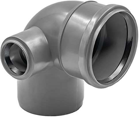 HT-Abzweig-Reduzierbogen DN 110 × 50 90° links grau | 90-Grad PP-Rohrbogen mit Seitenanschluss | schlag- & chemikalienbeständig, EN-konform