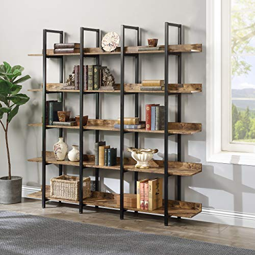 Harper & Bright Designs 5-Tier Bookcase, Industrial Style Bookshelf with Metal Frame and MDF Board, Large Etagere Bookshelves with Open Display Shelves for Living Room Bedroom Home Office, Brown