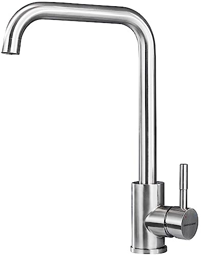 BONADE Rubinetto da cucina girevole a 360°, in acciaio inox SUS304, rubinetto da cucina ad alta pressione, miscelatore monocomando, adatto per lavello da cucina, spazzolato