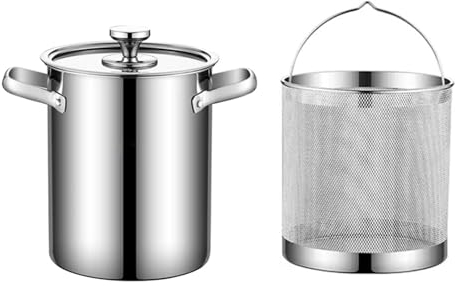 4L Deep Fryer Pot with Basket and Lid 304 Stainless Steel Vegetable Asparagus Pot Pasta Cooker Steamer Pot for Home Kitchen, Silver