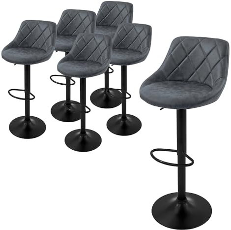 ML-Design Barhocker 6er Set, Bezug aus Kunstleder, Anthrazit, Gepolsterter Barstuhl mit Rückenlehne und Fußstütze, Tresenhocker höhenverstellbar, 360° drehbar, Bistrohocker Hocker Drehstuhl Barstühle