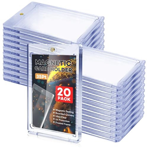 20ct Magnetic Card Holders, 35pt One Touch Card Holder, U-V Protection Hard Plastic Case for Trading Cards, Display Case for Sports, Baseball, Football, Game Cards