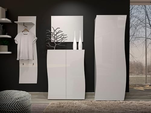 möbelando Garderoben-Set >KISS< in weiß, Holzwerkstoff - 242x190x42cm (BxHxT)