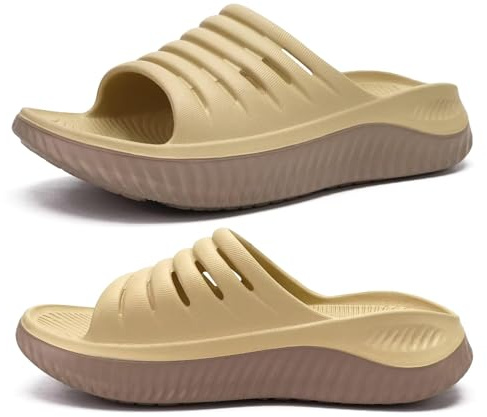 KuaiLu Sandalias de Recuperación Mujer Comodas Ortopedicas Fascitis Plantar Chanclas Señoras Soportes de Arco Ligera Abierta Deportivas Chancletas Verano Playa Goma Antideslizantes Caqui Marrón 41