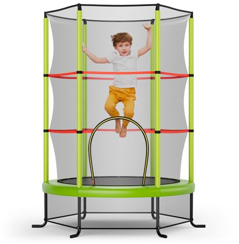 GOPLUS Trampoline Exterieur Enfant avec Filet de Sécurité, Cadre en Métal，Trampoline Interieur Enfant Ø165cm avec Hauteur 160/190CM, Charge Maximum 135KG, Fermeture Éclair, Séchage Rapide et Déperlant