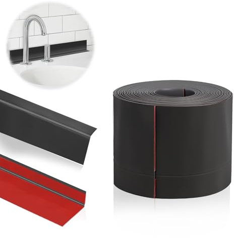 DBREAKS Perfil Angular Suelo, 5M PVC Rodapié de acabado, 50x20mm Rodapiés Flexible Autoadhesivo, Rodapie PVC Adhesivo, Rodapie de Acabado Rodapiés Flexible Cinta Autoadhesiva(Negro)