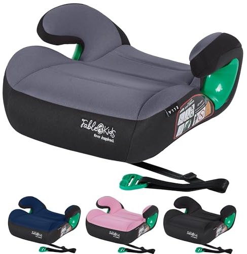 FableKids Sitzerhöhung Auto Kinder | 3-Punkt-Sicherheitsgurt | Kindersitzerhöhung bis 12 Jahre | Autositz für Kinder 125-150 cm | Kindersitzerhöhung ECE R129/03 | Grau