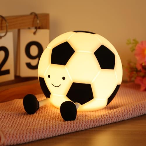 YSWOVUO Calcio Luce Notturna Bambini, Silicone Lampada Notturna Tocco, 3 Livelli Dimmerabile Luce Notturna Neonato Ricaricabile con Timer, per Lettura Libro Regalo Decorare Cameretta Comodino